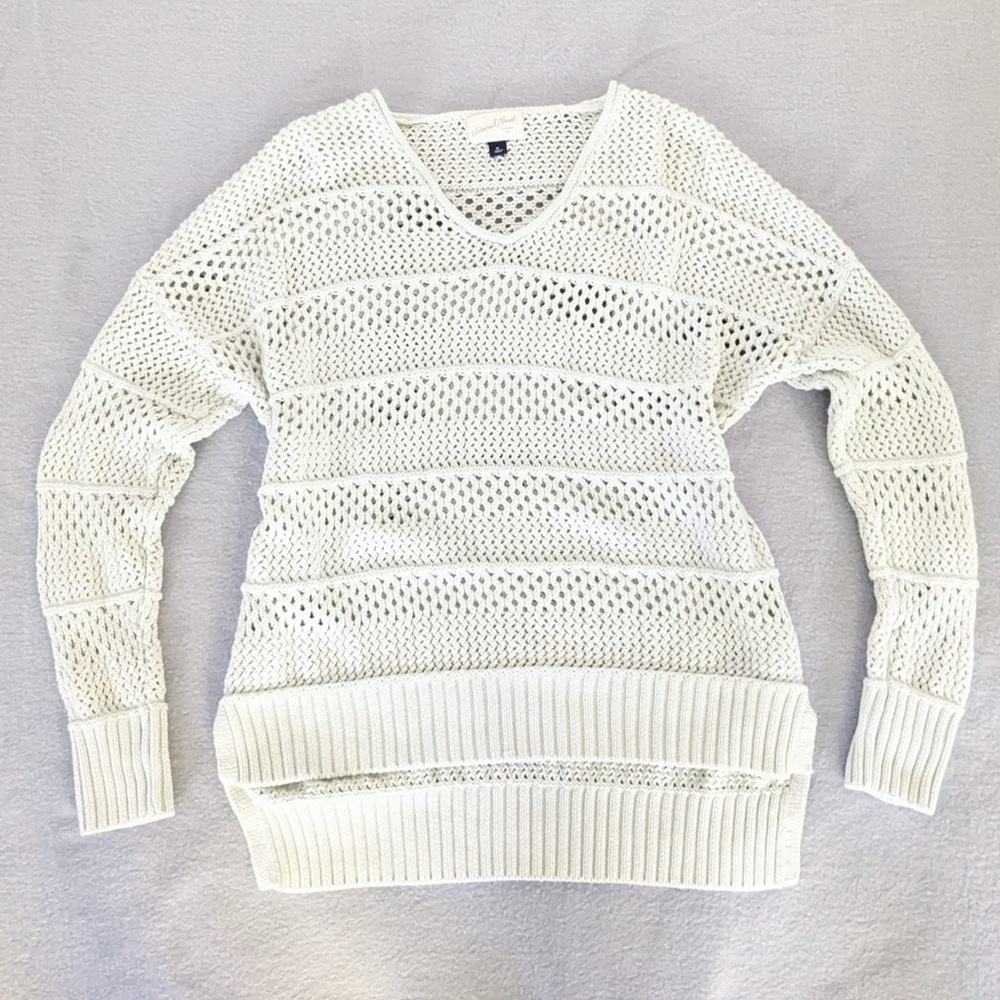 Universal Thread Pale Green Open-Knit Crochet V-neck Sweater 100%Cotton Women XL